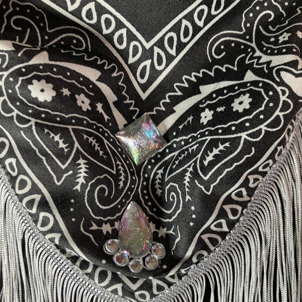 Fringed Blinged out Black Bandana with - Picture 7 of 16